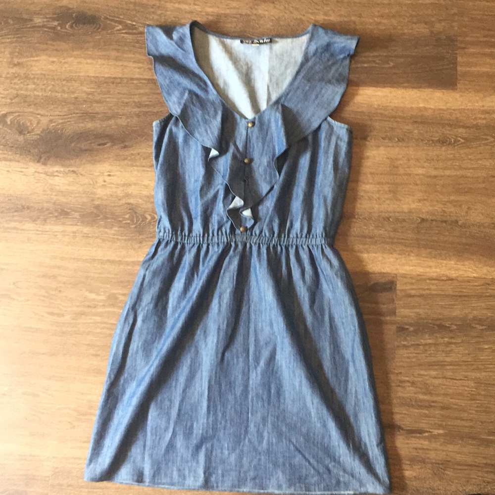 Denim Short Sleeve Dress XS Blue